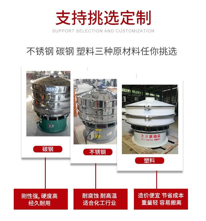 旋振篩可配置一到四層的篩網(wǎng)。旋振篩的篩分效率高，篩分精度高，篩分率高達(dá)96%。